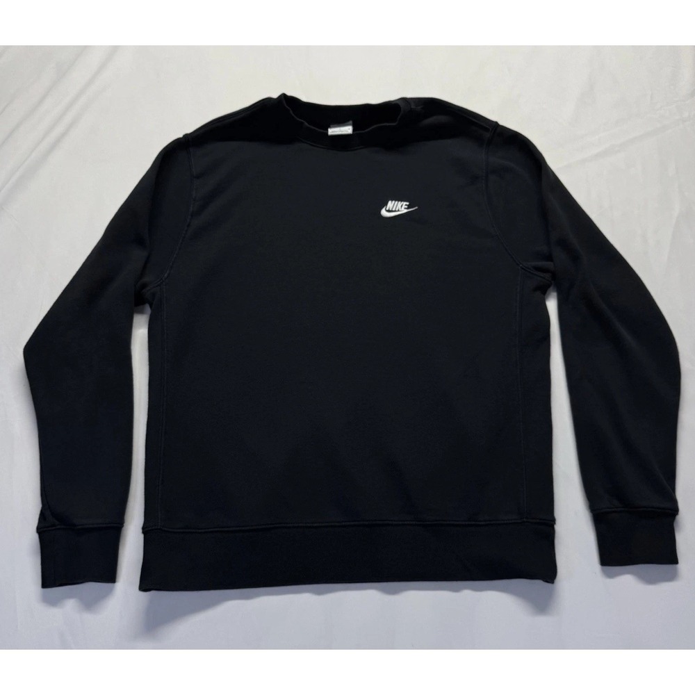 Nike Crewneck Sweatshirt Mens M Black fleece White Swoosh Logo Pullover